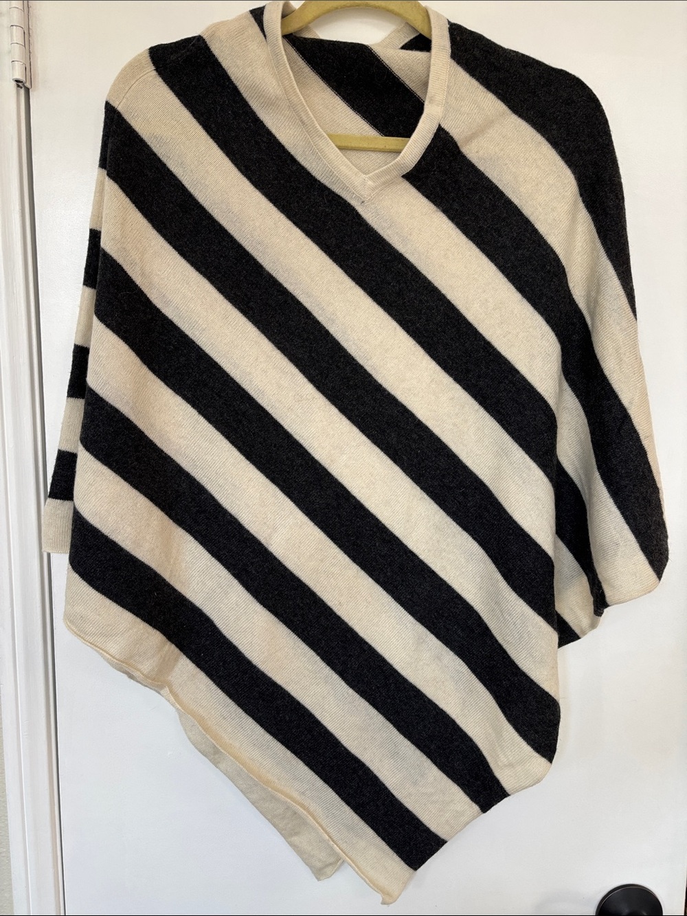 Striped Black and Cream Women's cashmere Poncho Sweater